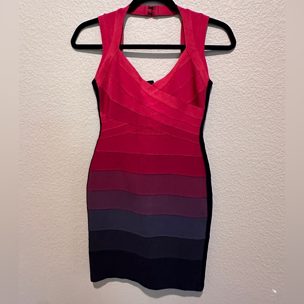 Herve Leger Amee Red Ombre Mini Dress, S